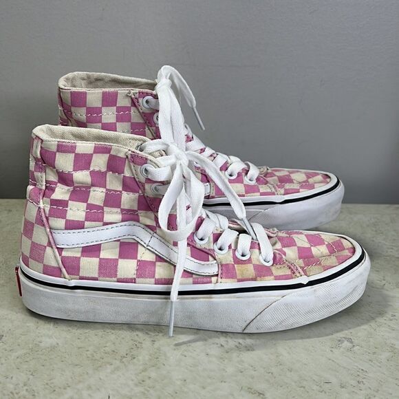 Vans Off The Wall Hightop Pink Checkerboard W5.5 - Picture 1 of 7